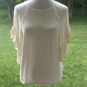 NWOT STYLUS Ruffle Sleeve Cream Top size M